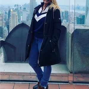 TORY BURCH Sport Merino Wool Striped Navy Blue Sweater Size XL